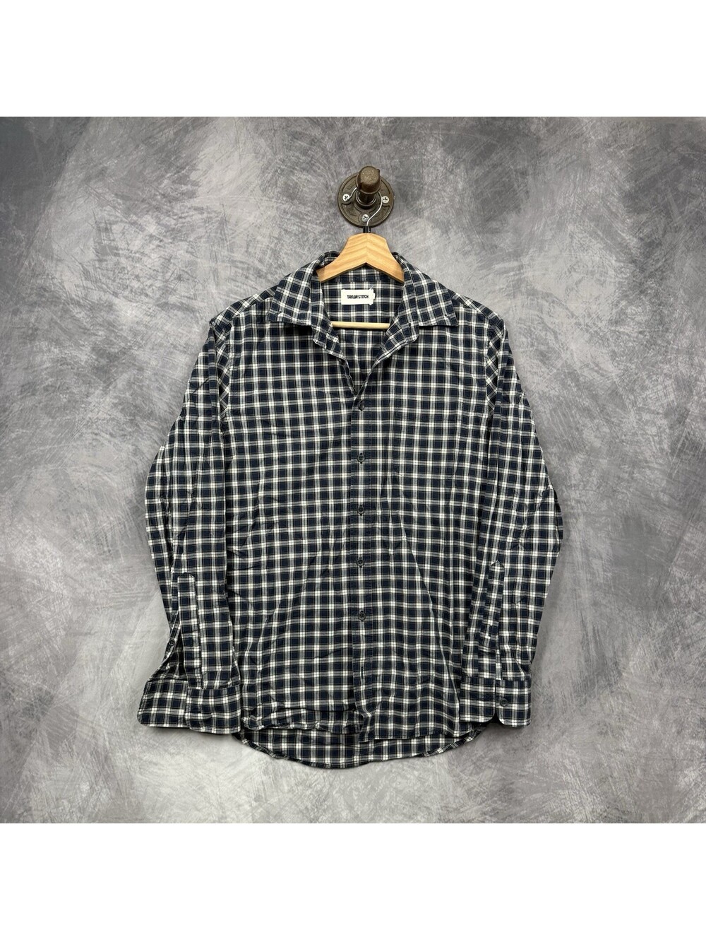 Taylor Stitch Button Down Shirt Plaid Organic Cotton Sz 38 Navy Blue